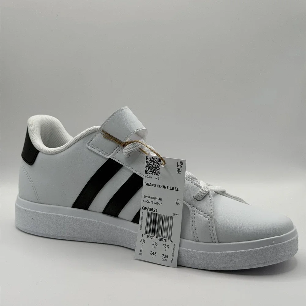 Adidas Grand Court 2.0 EL K White/Black Kid's Sneakers - Size 6 NWB GW6521